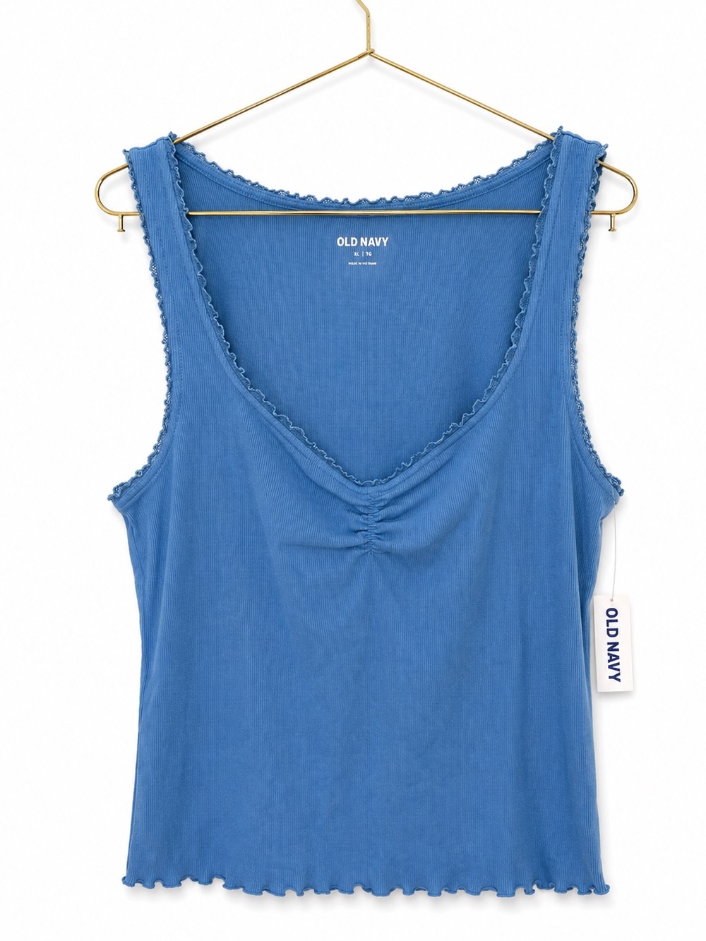 π OLD NAVY NWT Coquette Ribbed Lace Trim Tank Top Azure Blue Low Front XL